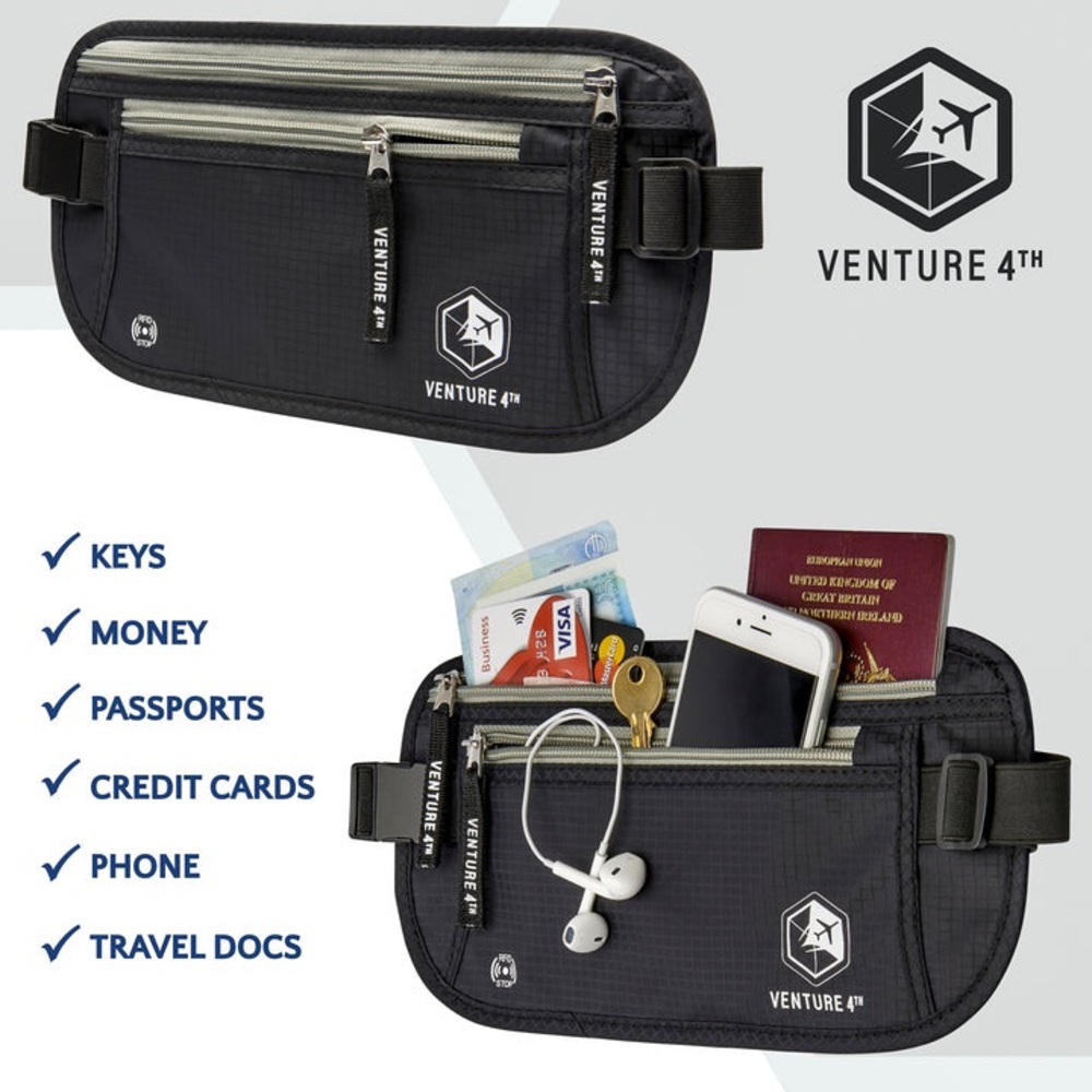 VENTURE 4th Black UNISEX Travel Belt Bag w/RFID Blocking - Picture 2 of 10